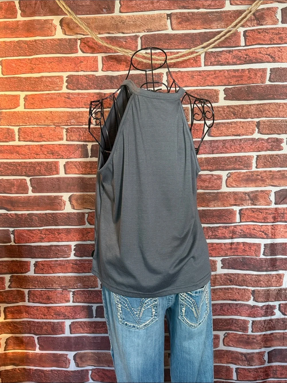 👚 Halter Style Tank with Lotus — Charcoal Gray/Pink — Sz OS (ca. L/XL) / N